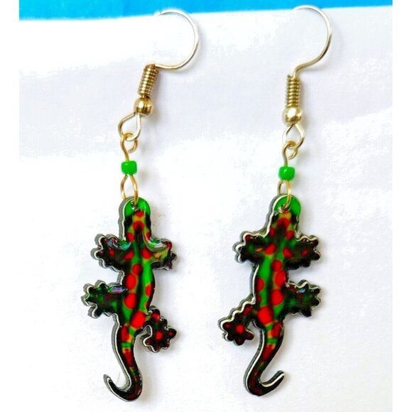 Gecko Dangle Earrings Lightweight Colorful Acrylic French Wire - Picture 1 of 3